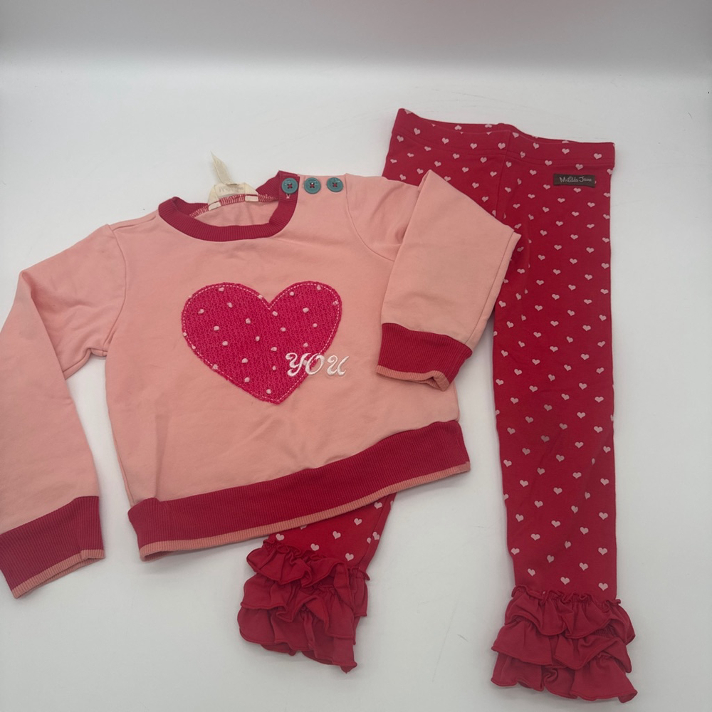 MATILDA JANE Matching Set 4T Pink Red Heart Sweatshirt Leggings